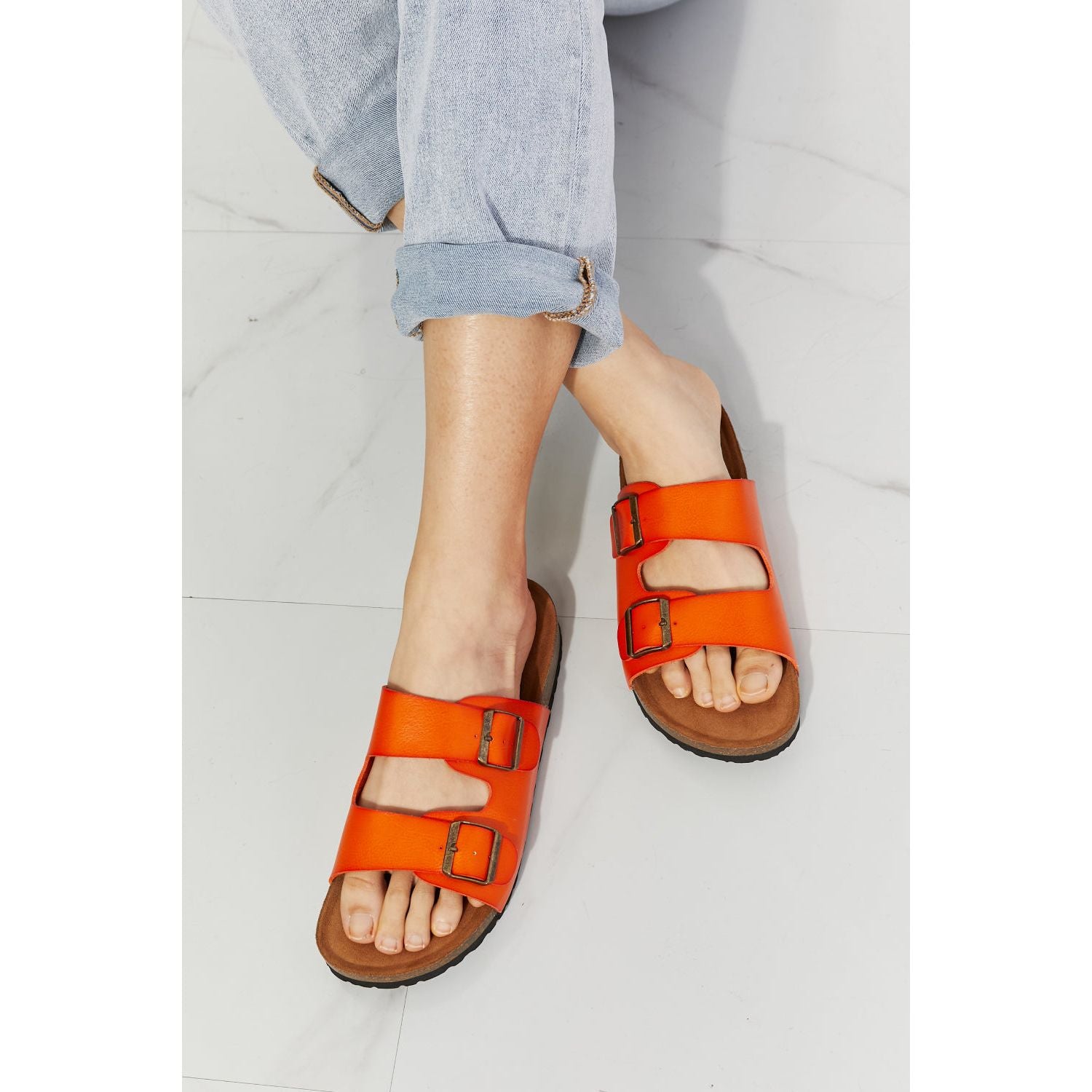 Double Banded Slide Sandals | Orange Slide Sandals | Ikervo