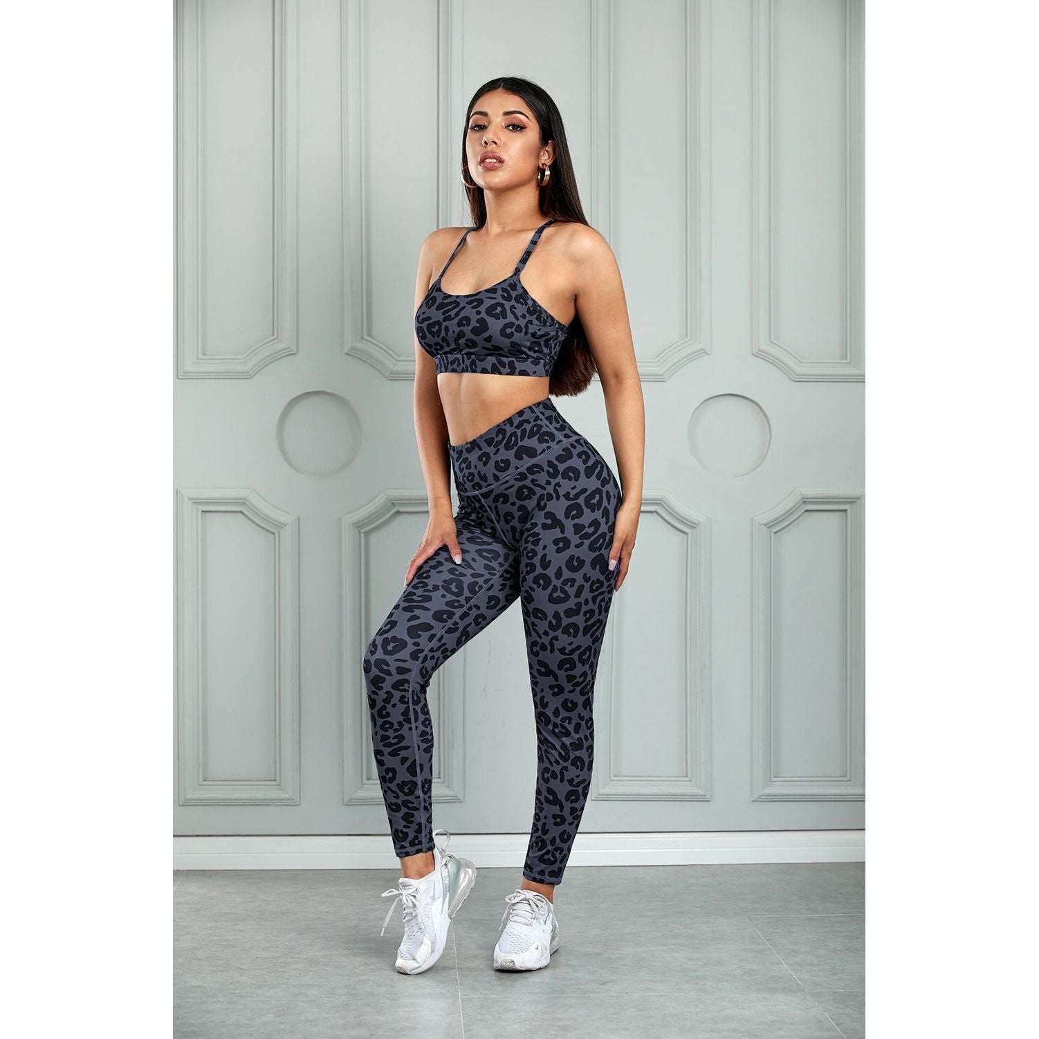 Leopard Cutout Sports Bra and Leggings Set