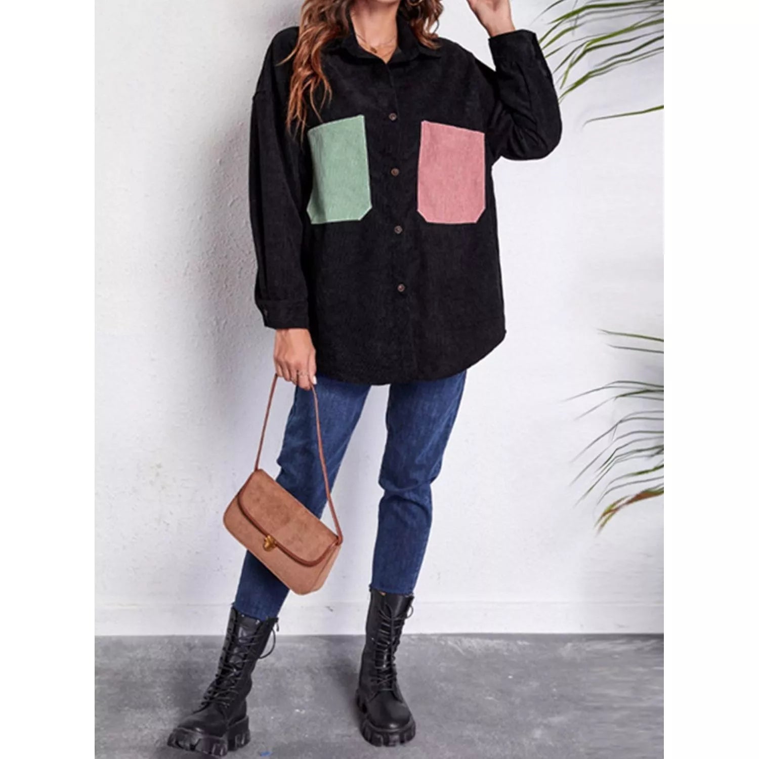 Patch Pocket Dropped Shoulder Shirt Jacket