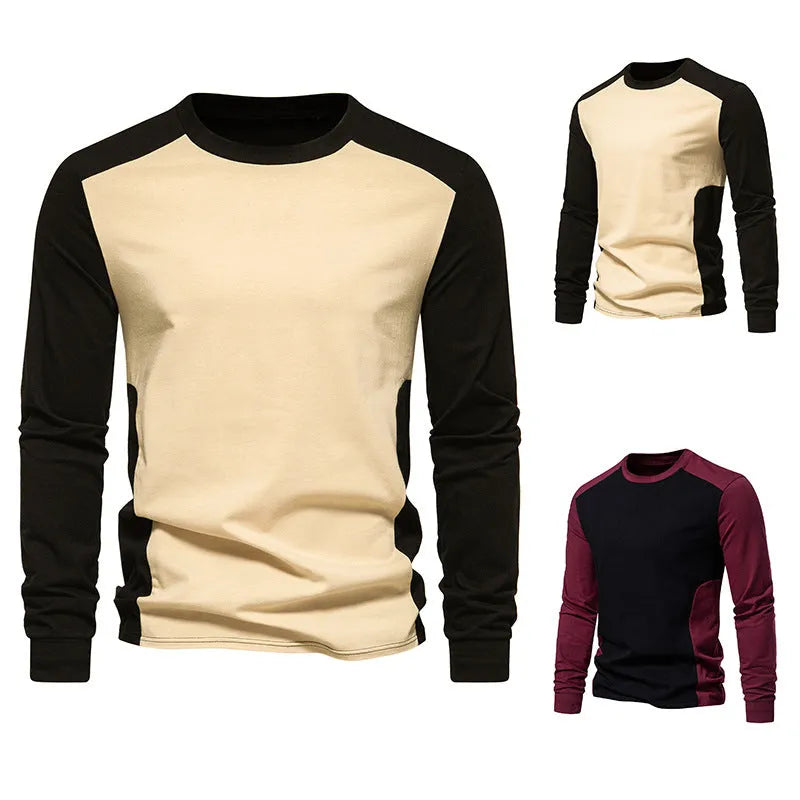 Long Sleeve Tee, Autumn And Winter New Long Sleeve T-shirt Men's Base Shirt Matching Color Round Neck Sleeve Men's Long Sleeve T-shirt