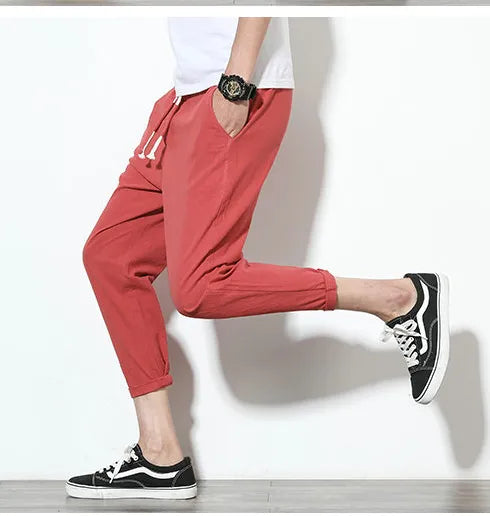 Trousers, Cotton linen black men's harem pants