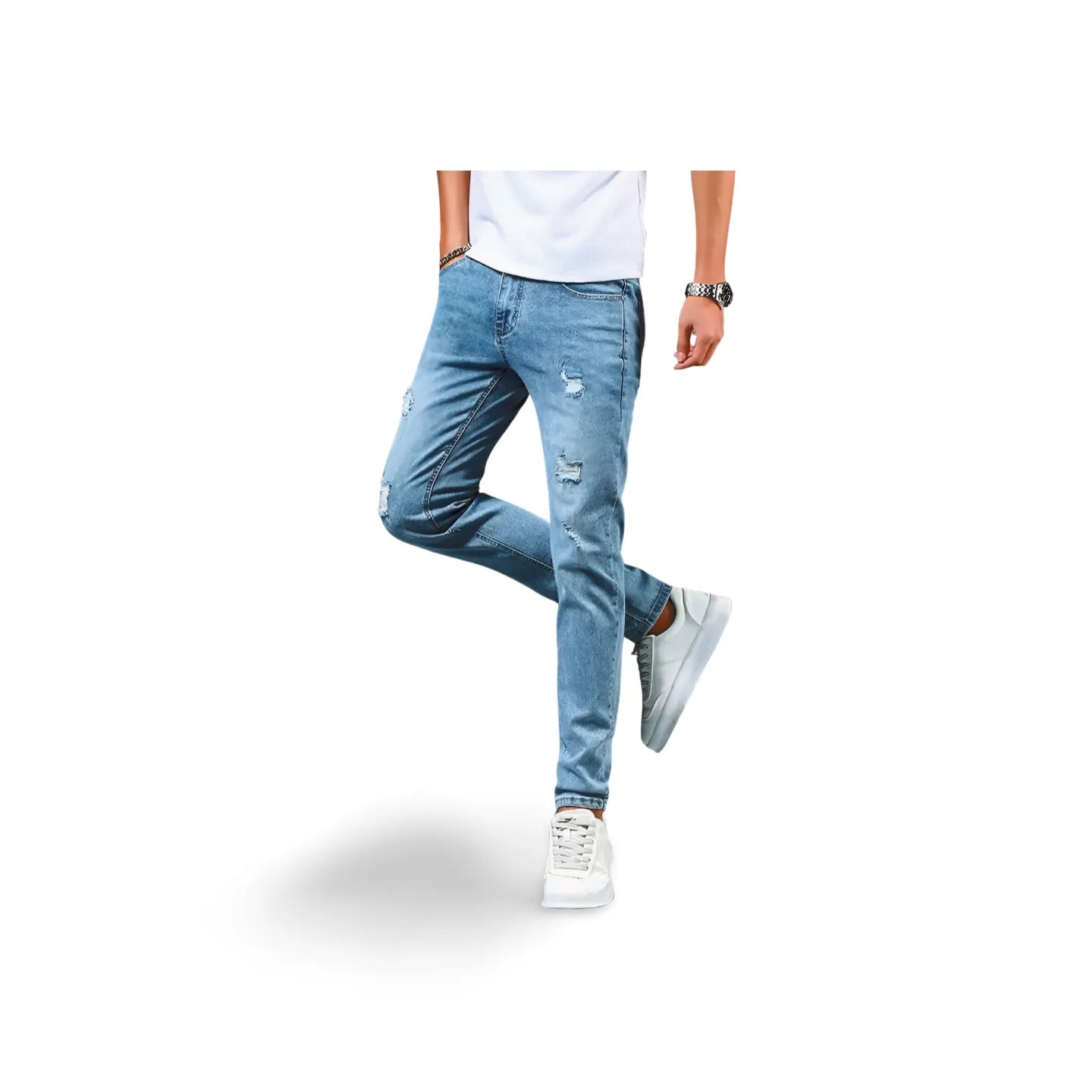 Men's Stylish Korean ripped hole Stretch Slim  Denim Pants