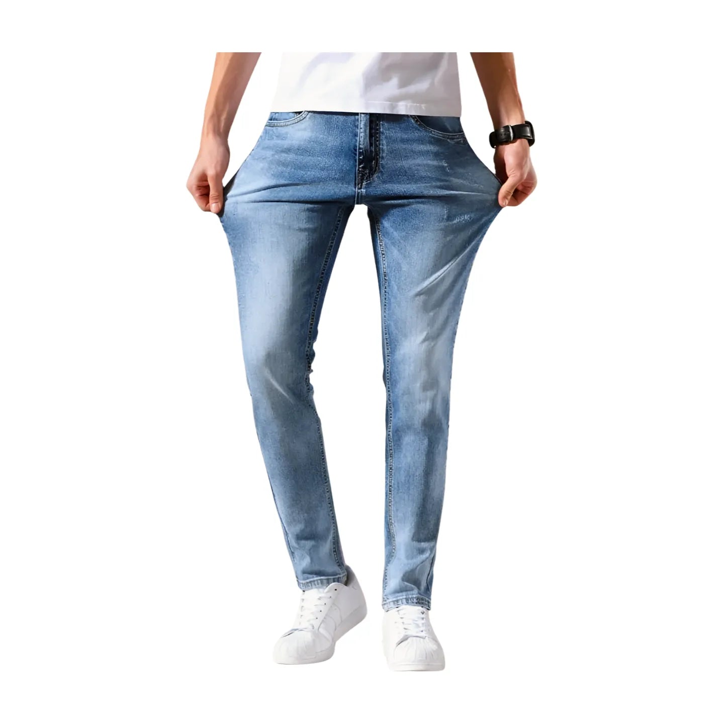 OUSSYU Men's Skinny Stretched Light Blue Denim Pants