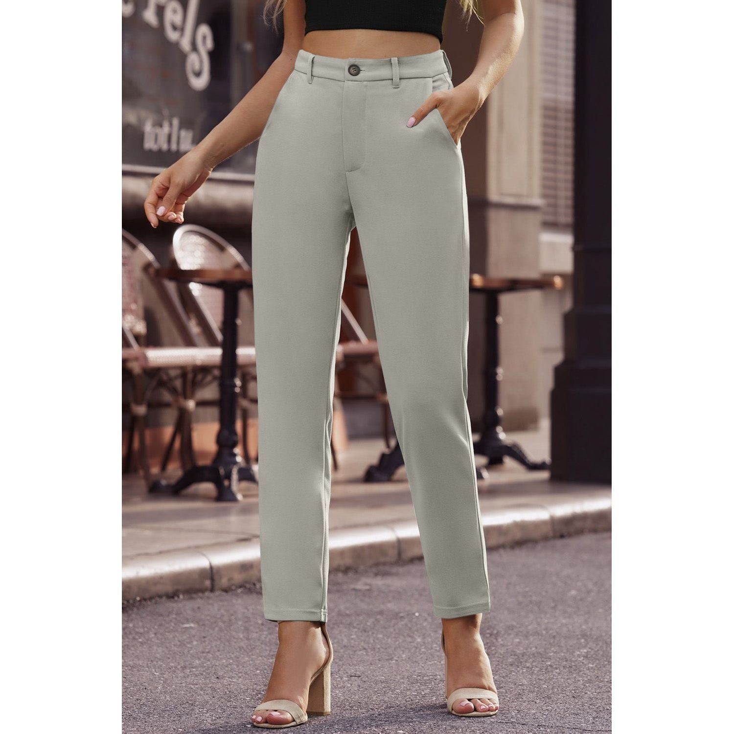 Ankle-Length Straight Leg Pants with Pockets