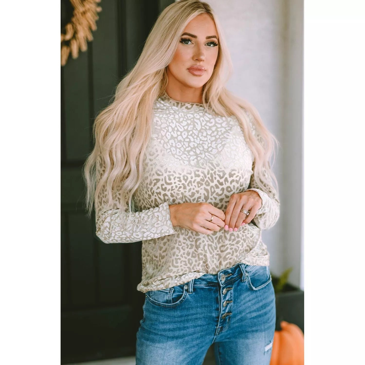 Round Neck Leopard Print Long Sleeve Tee