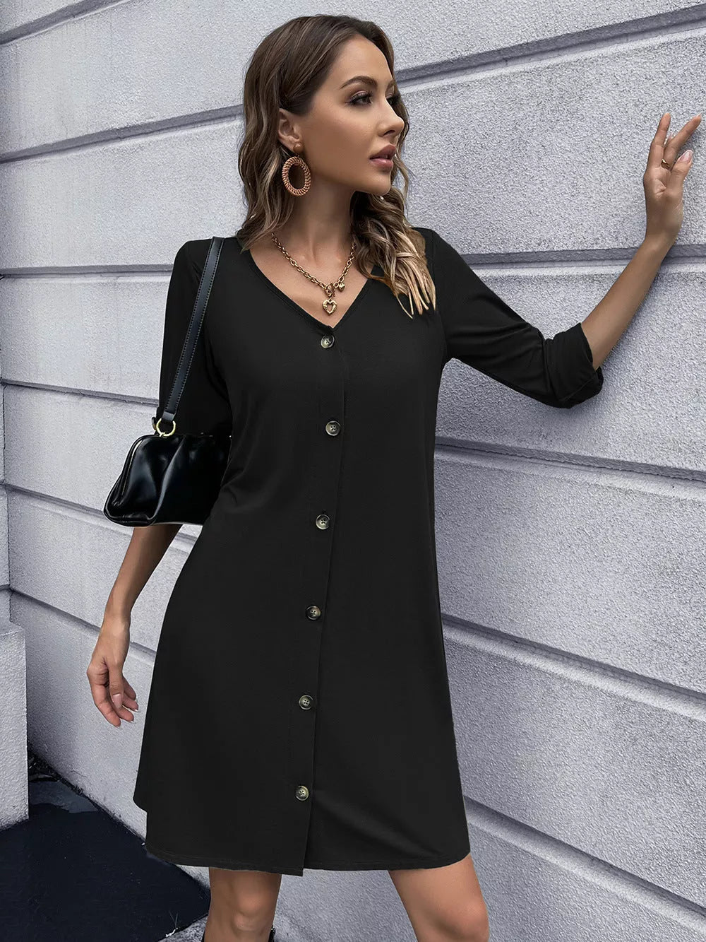 V-Neck Mini Dress | Button Down Mini Dress | Ikervo