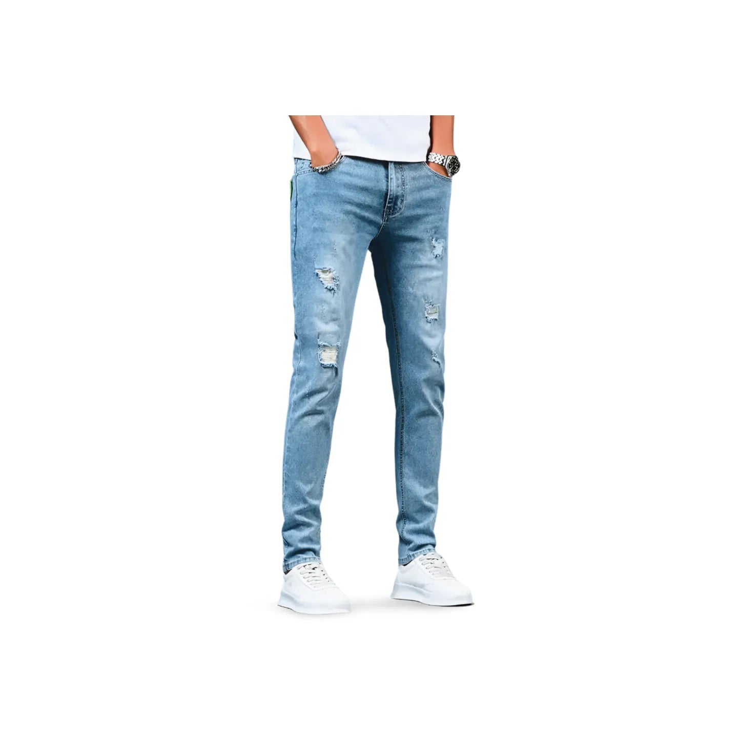 Men's Stylish Korean ripped hole Stretch Slim  Denim Pants