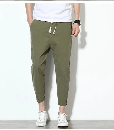 Trousers, Cotton linen black men's harem pants