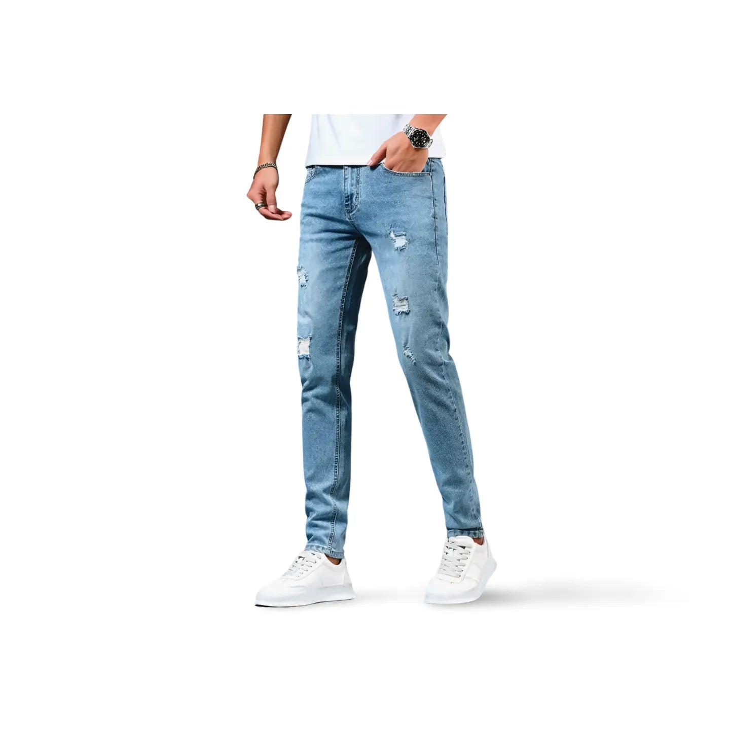 Men's Stylish Korean ripped hole Stretch Slim  Denim Pants