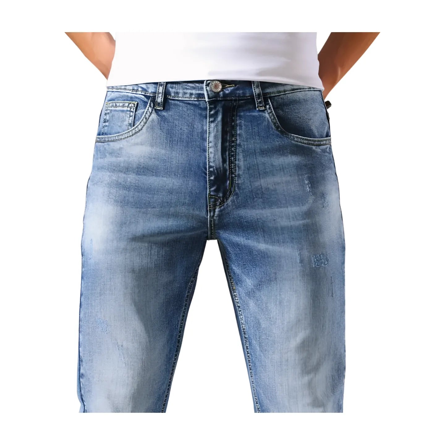 OUSSYU Men's Skinny Stretched Light Blue Denim Pants