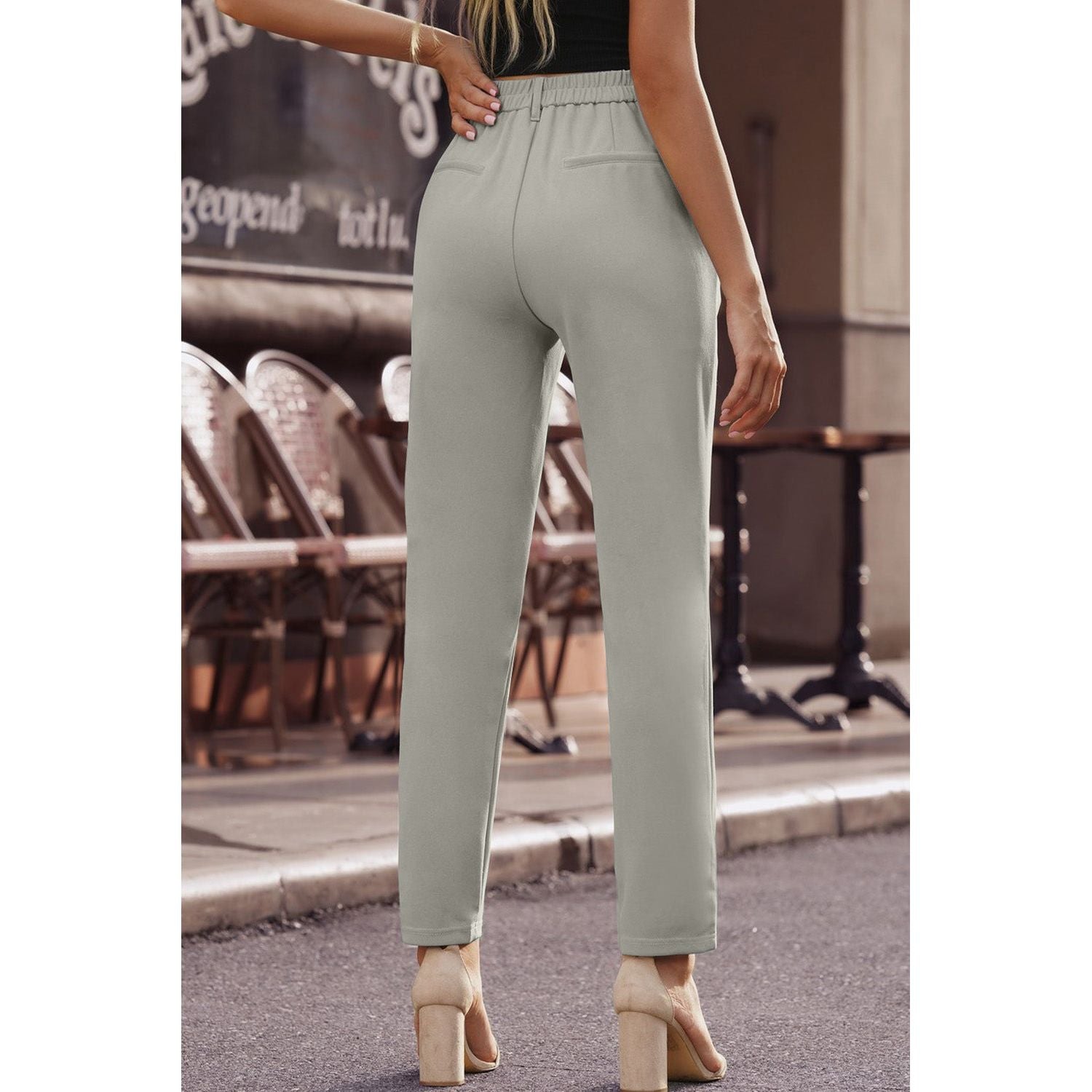 Ankle-Length Straight Leg Pants with Pockets