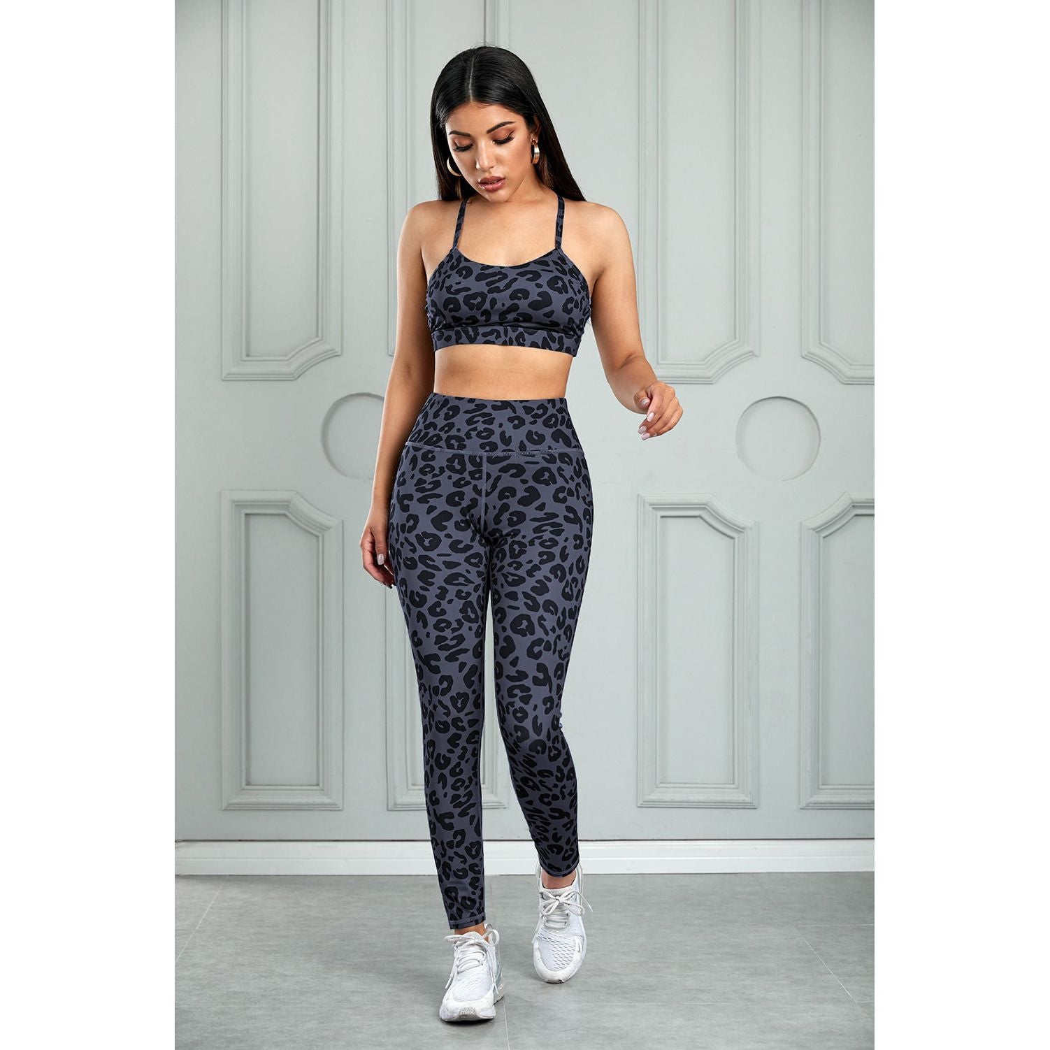 Leopard Cutout Sports Bra and Leggings Set