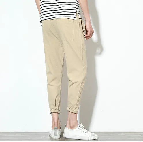 Trousers, Cotton linen black men's harem pants