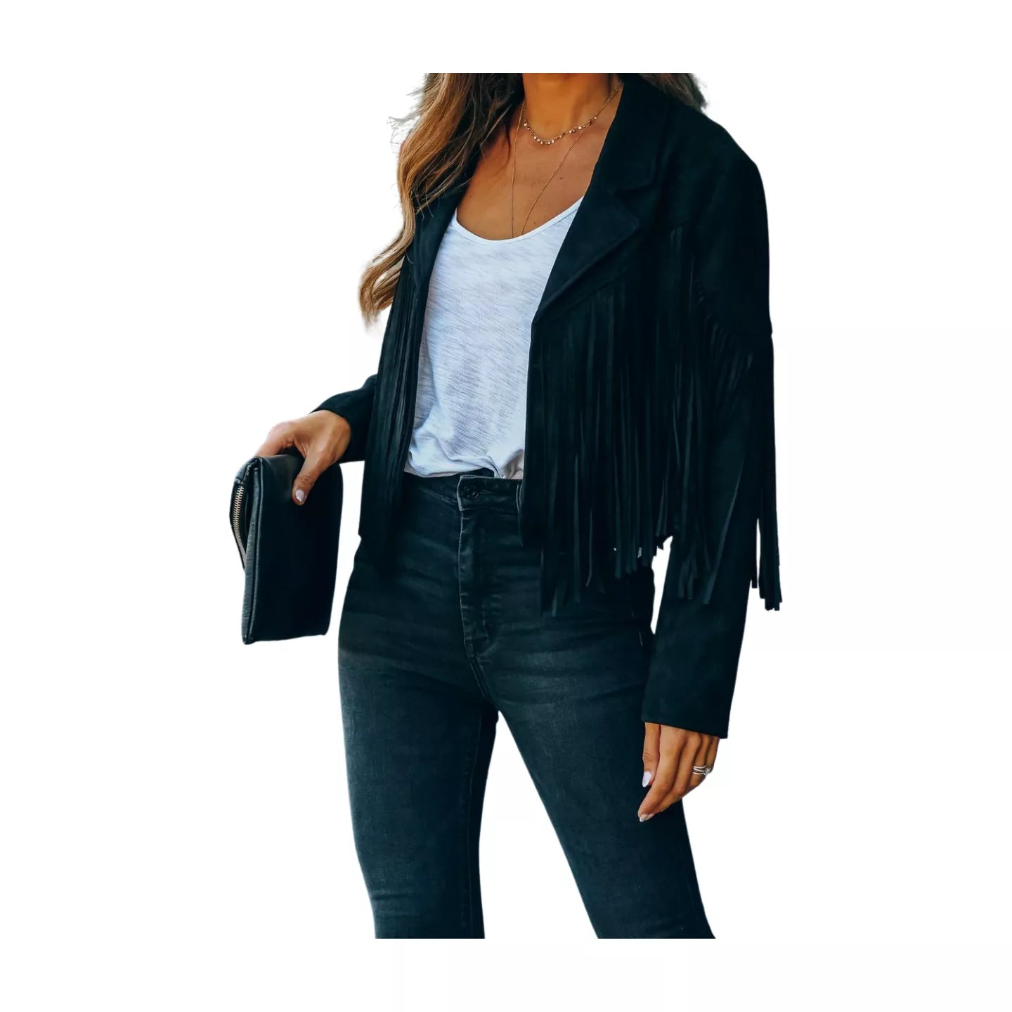 Fringed Hem Tassel Motor Biker Jacket Suede Leather