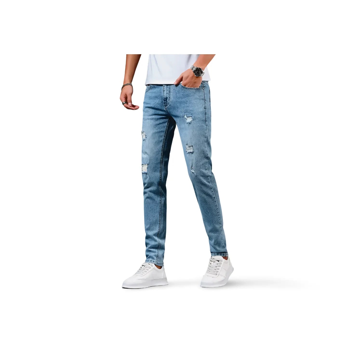 Men's Stylish Korean ripped hole Stretch Slim  Denim Pants