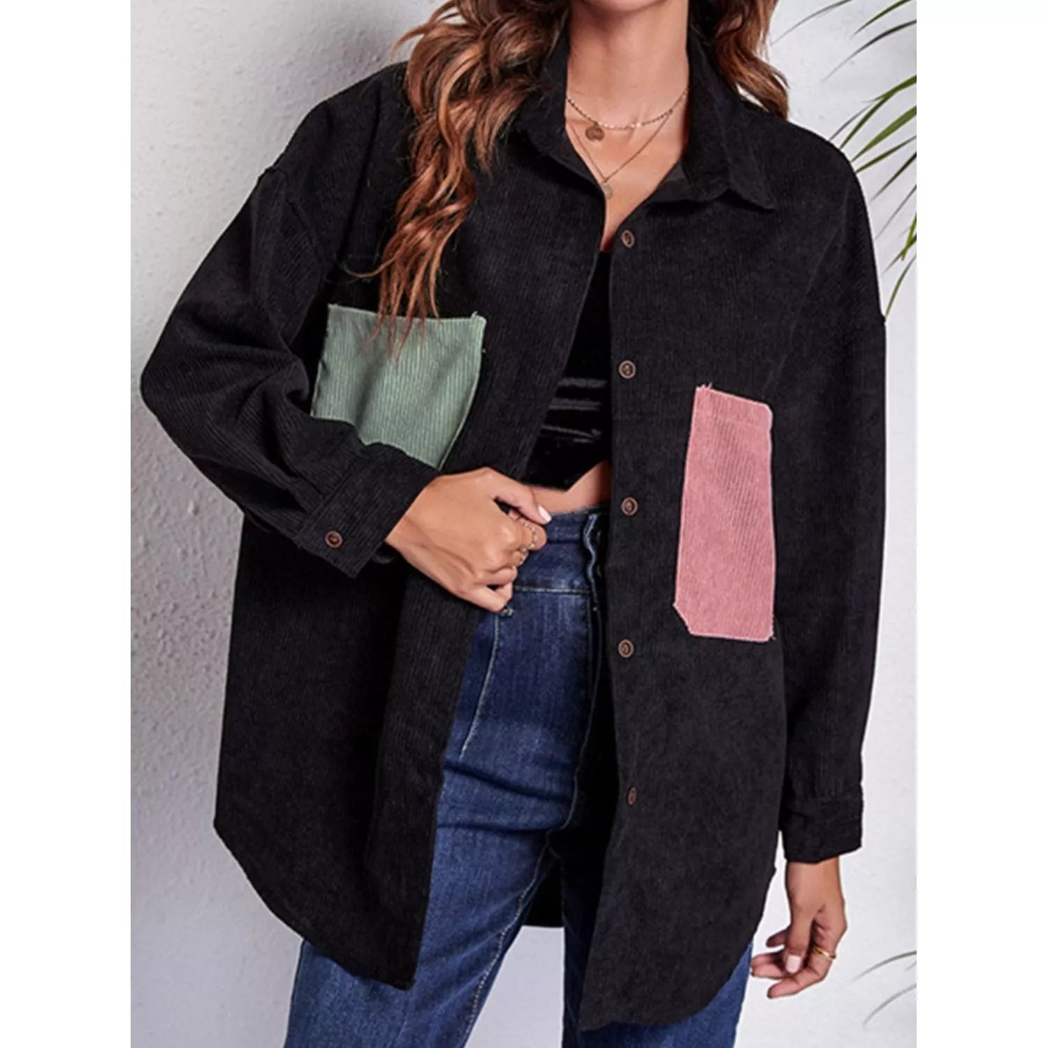 Patch Pocket Dropped Shoulder Shirt Jacket