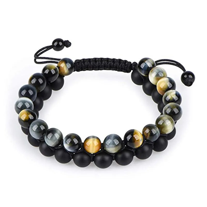 Bracelets, Tiger Eye Couple Bracelets Matte Black Agate Beads Bracelet