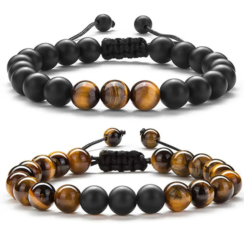 Bracelets, Tiger Eye Couple Bracelets Matte Black Agate Beads Bracelet