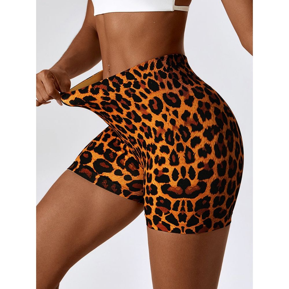 Leopard Print Wide Waistband Sports Shorts