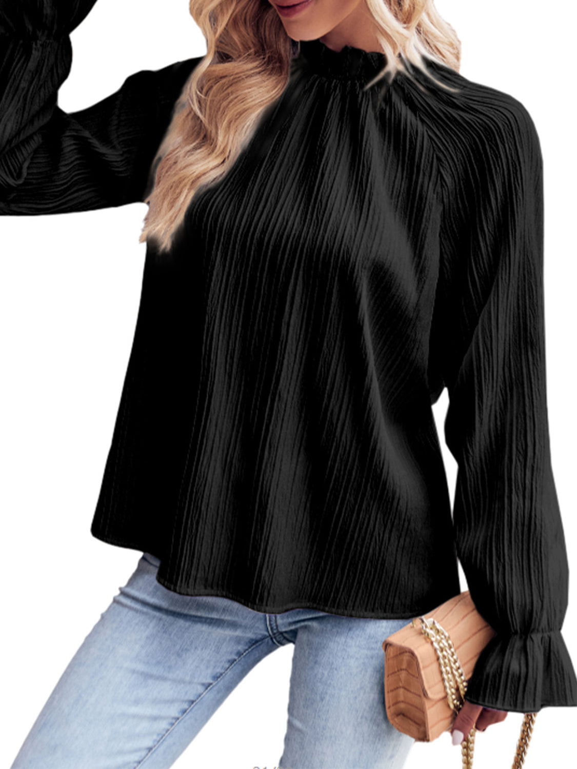 Tops & Blouses, Women's Ribbed Flounce Sleeve Blouse