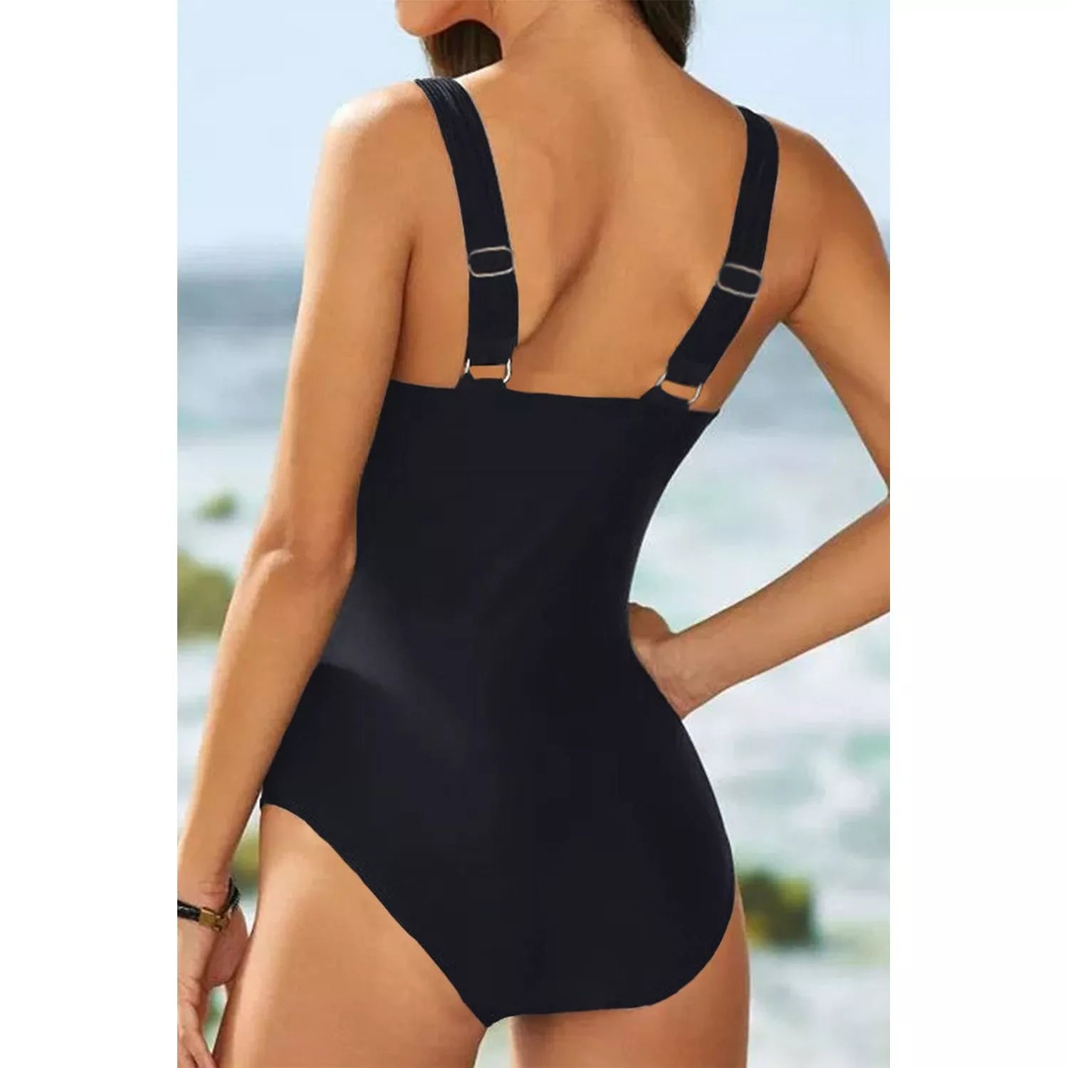 V-Neck Sleeveless Printed One-piece Swimwear