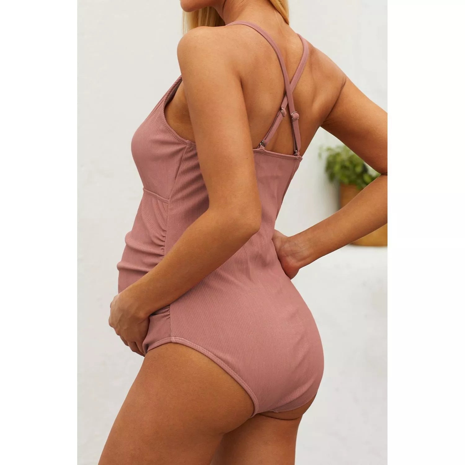 Ribbed Spaghetti Strap One-Piece Maternity Swimsuit