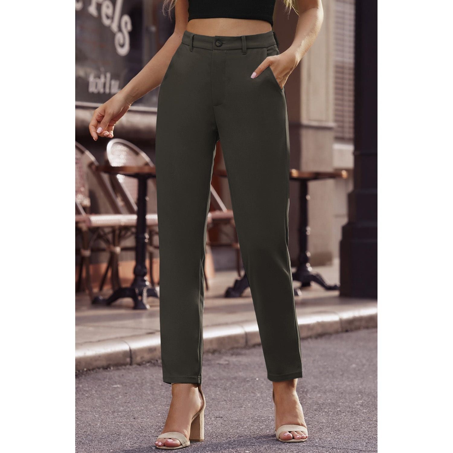 Ankle-Length Straight Leg Pants with Pockets