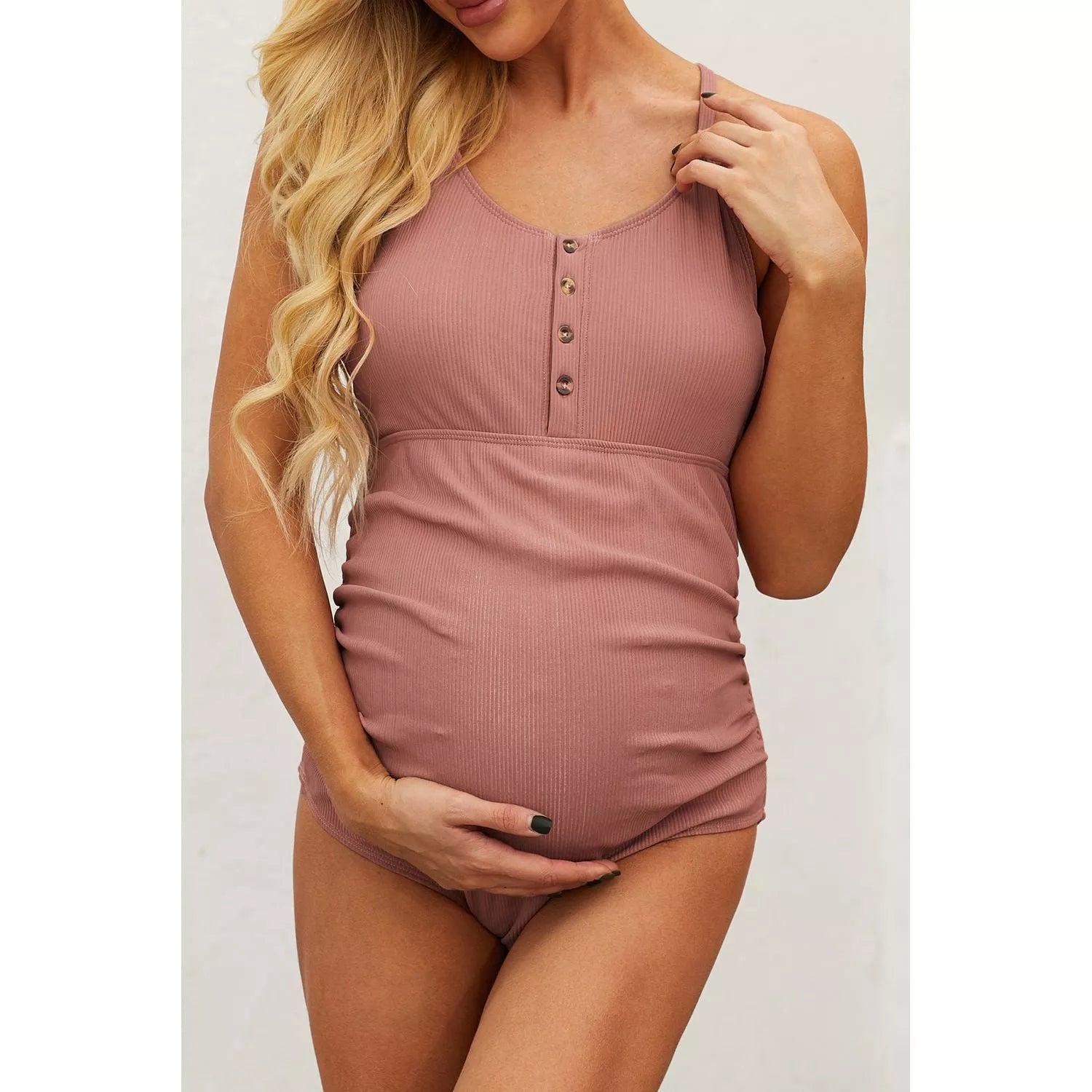 Ribbed Spaghetti Strap One-Piece Maternity Swimsuit