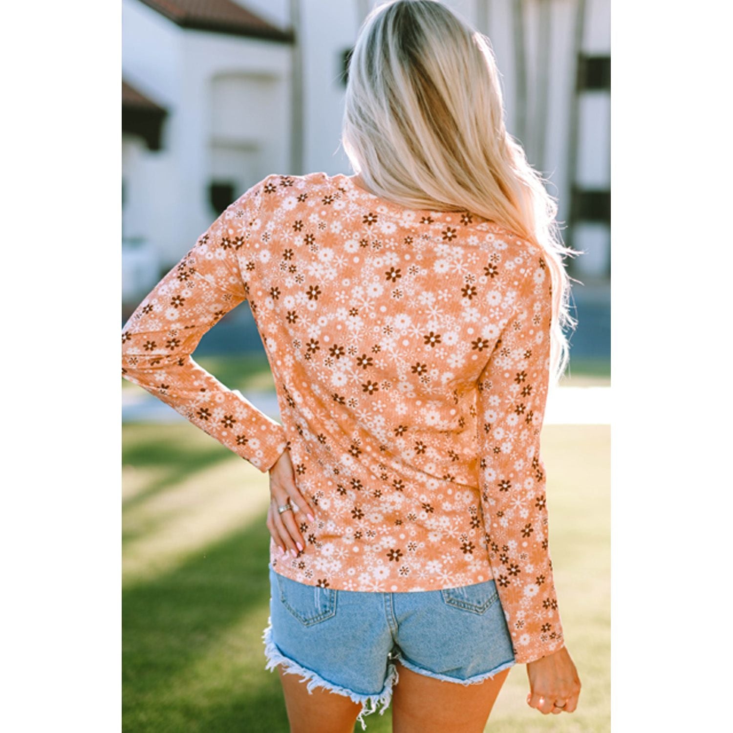 Floral Print Round Neck Long Sleeve Tee