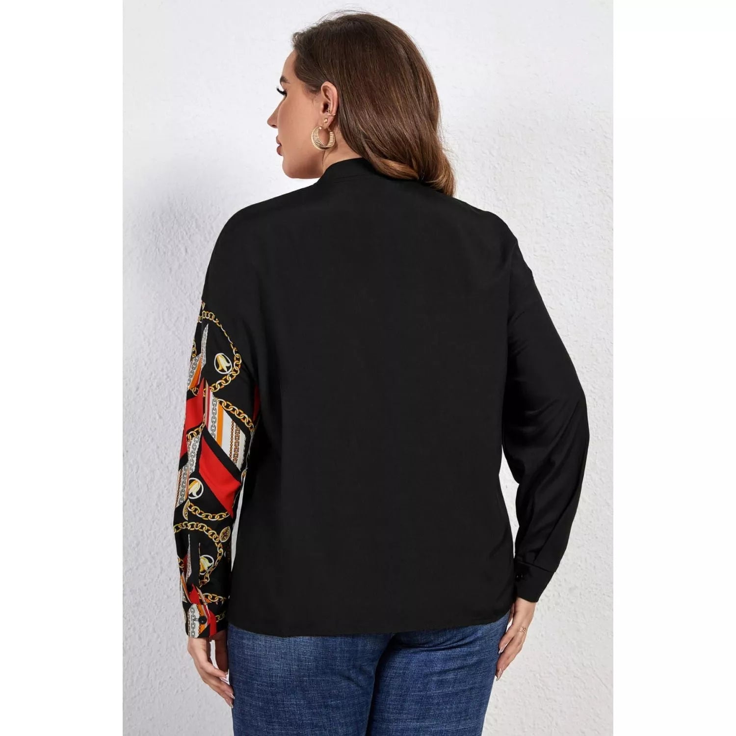 Plus Size Contrast Color Notched Neck Shirt