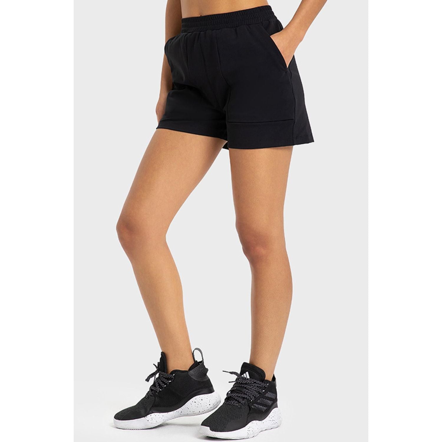 Elastic Waist Sports Shorts with Pockets