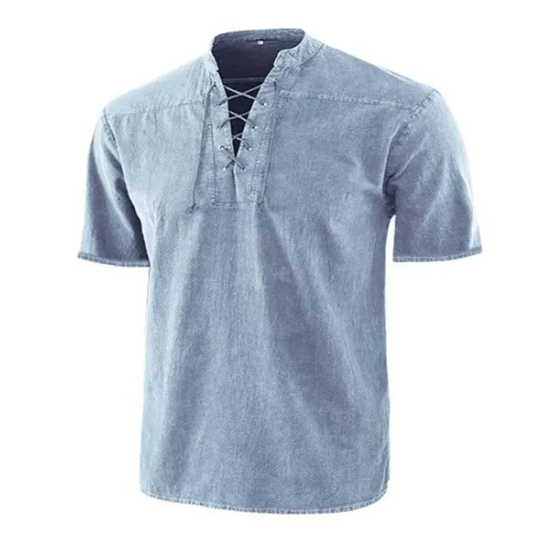 Shirt, Retro Shirt Men Tie Collar Short-sleeved Shirt Summer