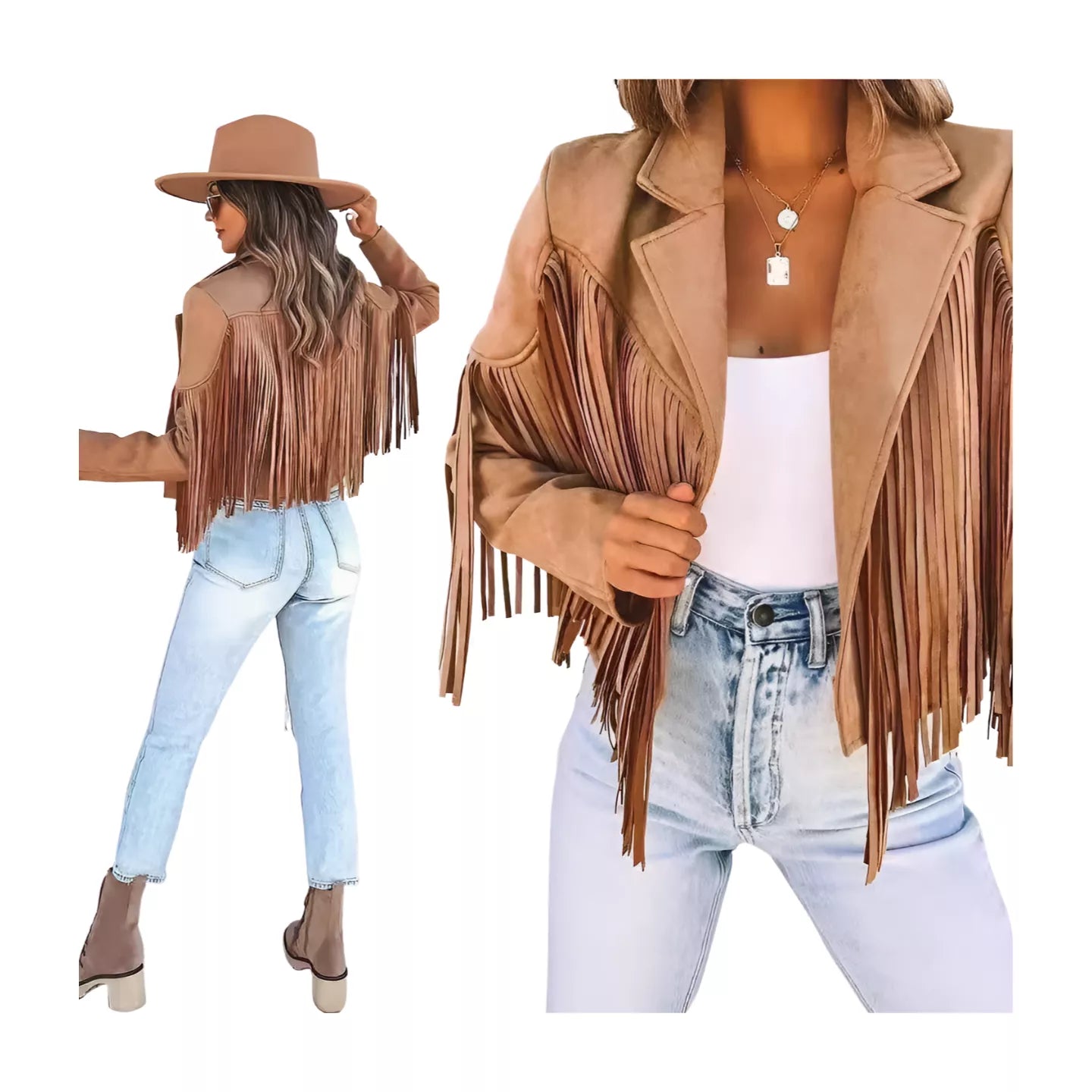 Fringed Hem Tassel Motor Biker Jacket Suede Leather