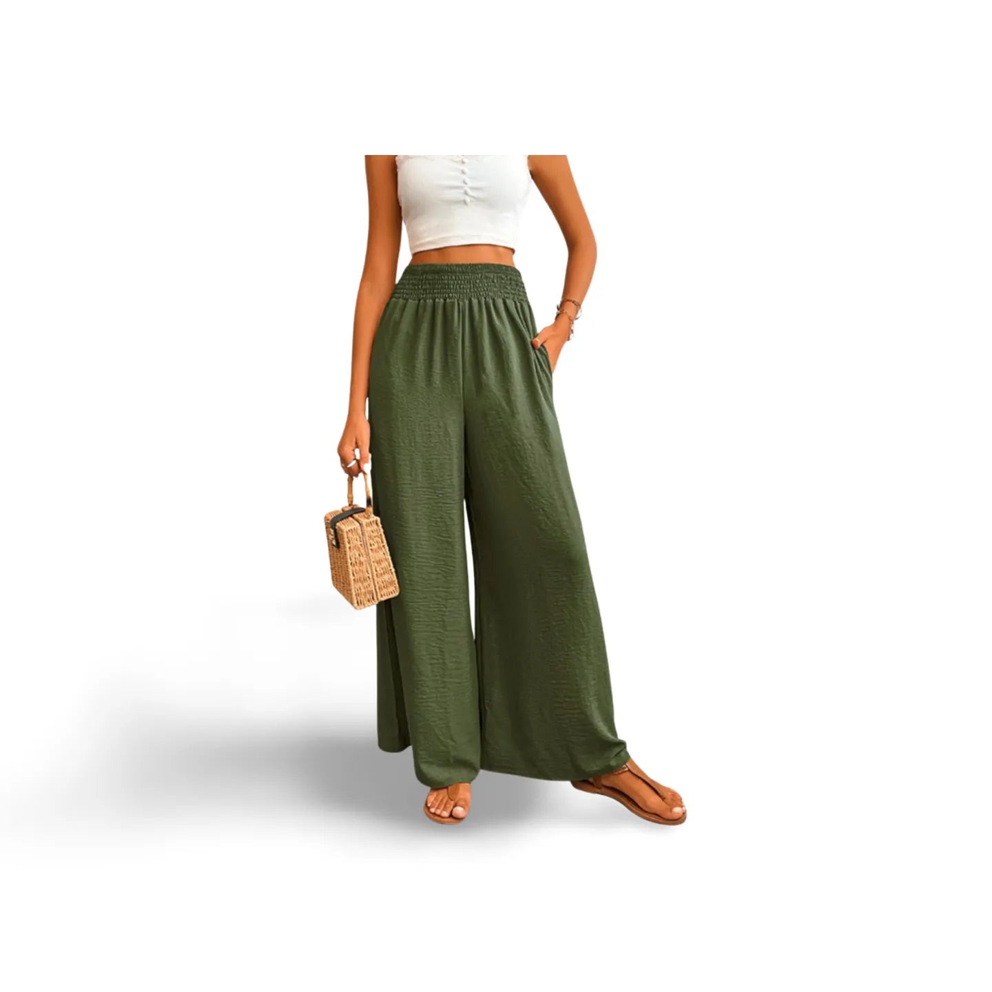 Wide Waistband Relax Fit Long Pants