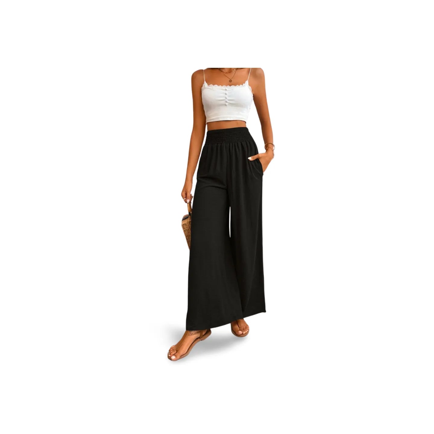 Wide Waistband Relax Fit Long Pants