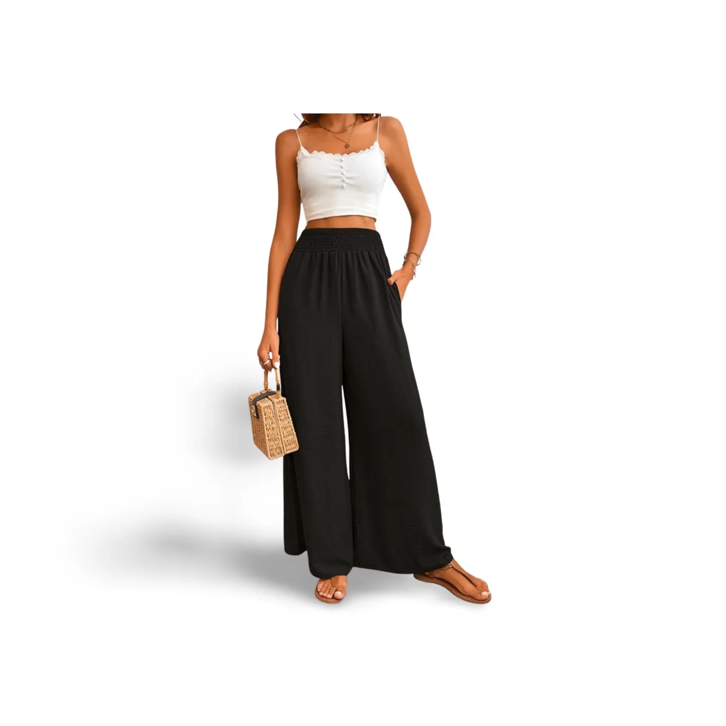 Wide Waistband Relax Fit Long Pants