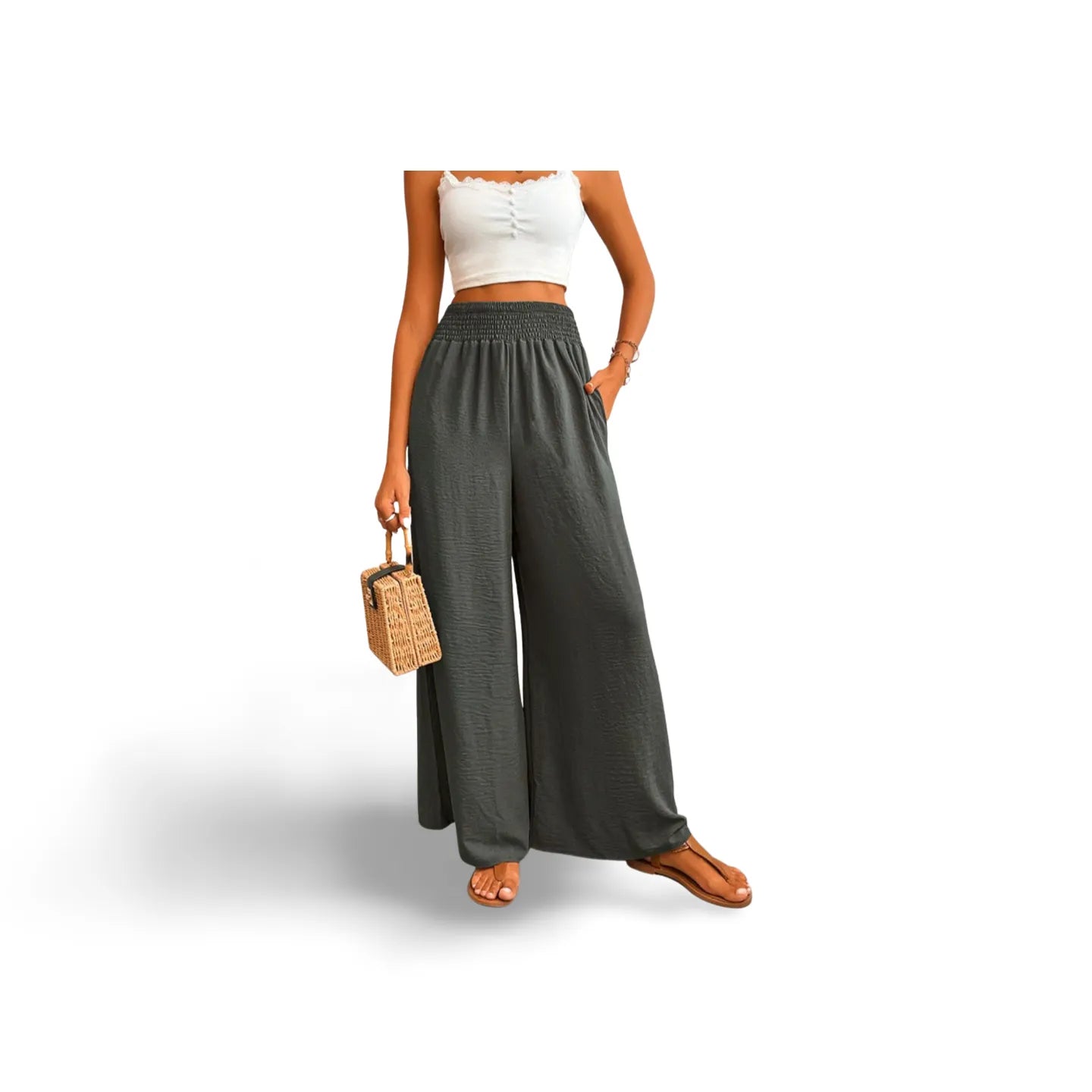 Wide Waistband Relax Fit Long Pants