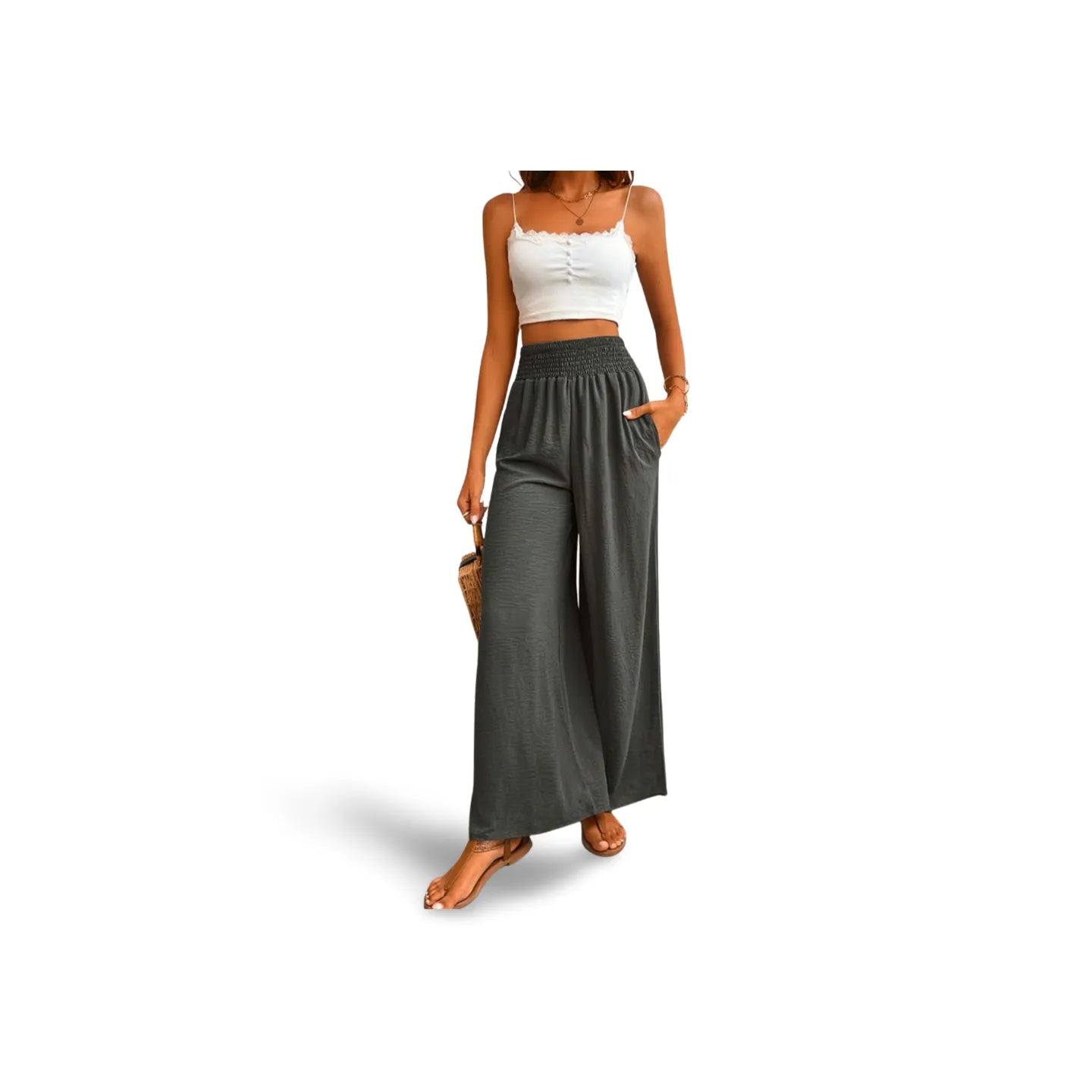 Wide Waistband Relax Fit Long Pants