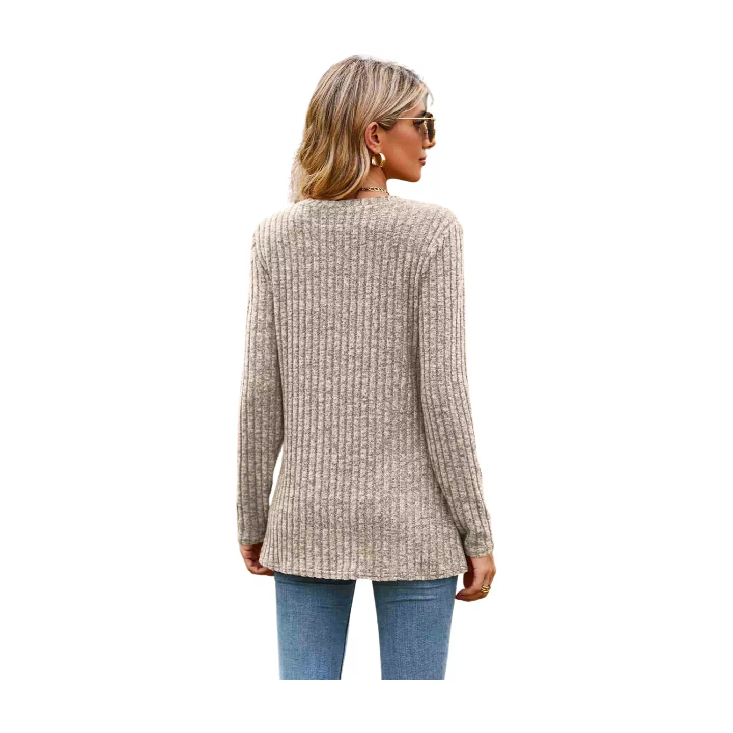 Ribbed Round Neck Long Sleeve Tee