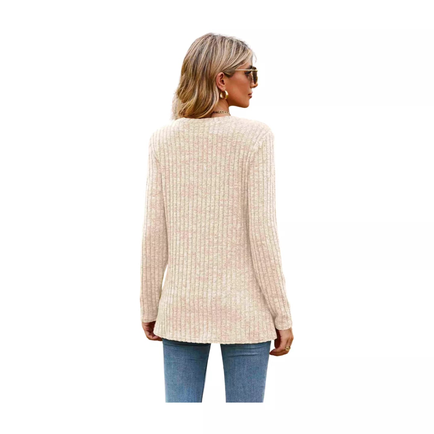 Ribbed Round Neck Long Sleeve Tee