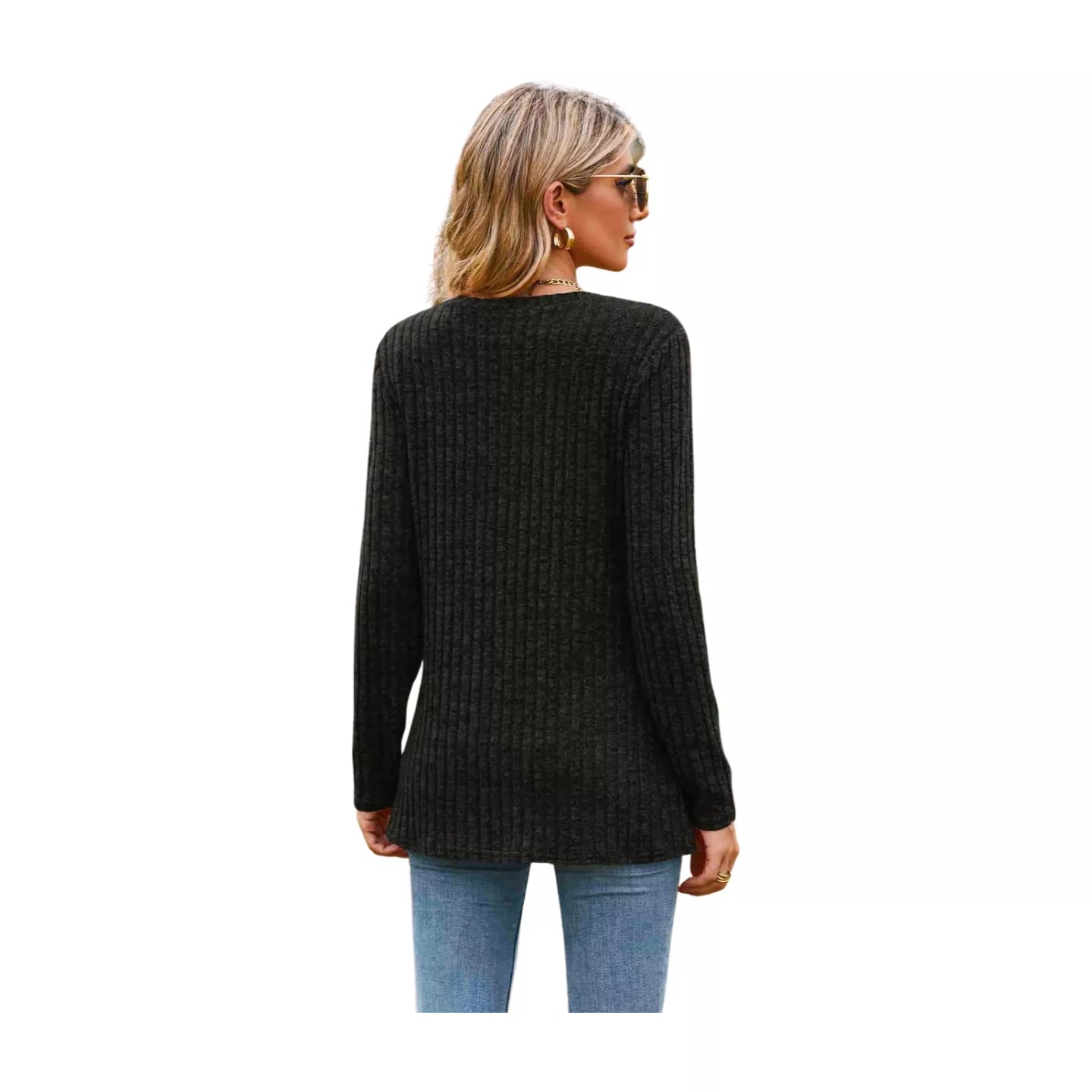 Ribbed Round Neck Long Sleeve Tee