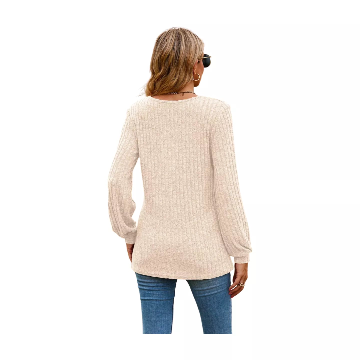 Round Neck Button-Down Long Sleeve Tee