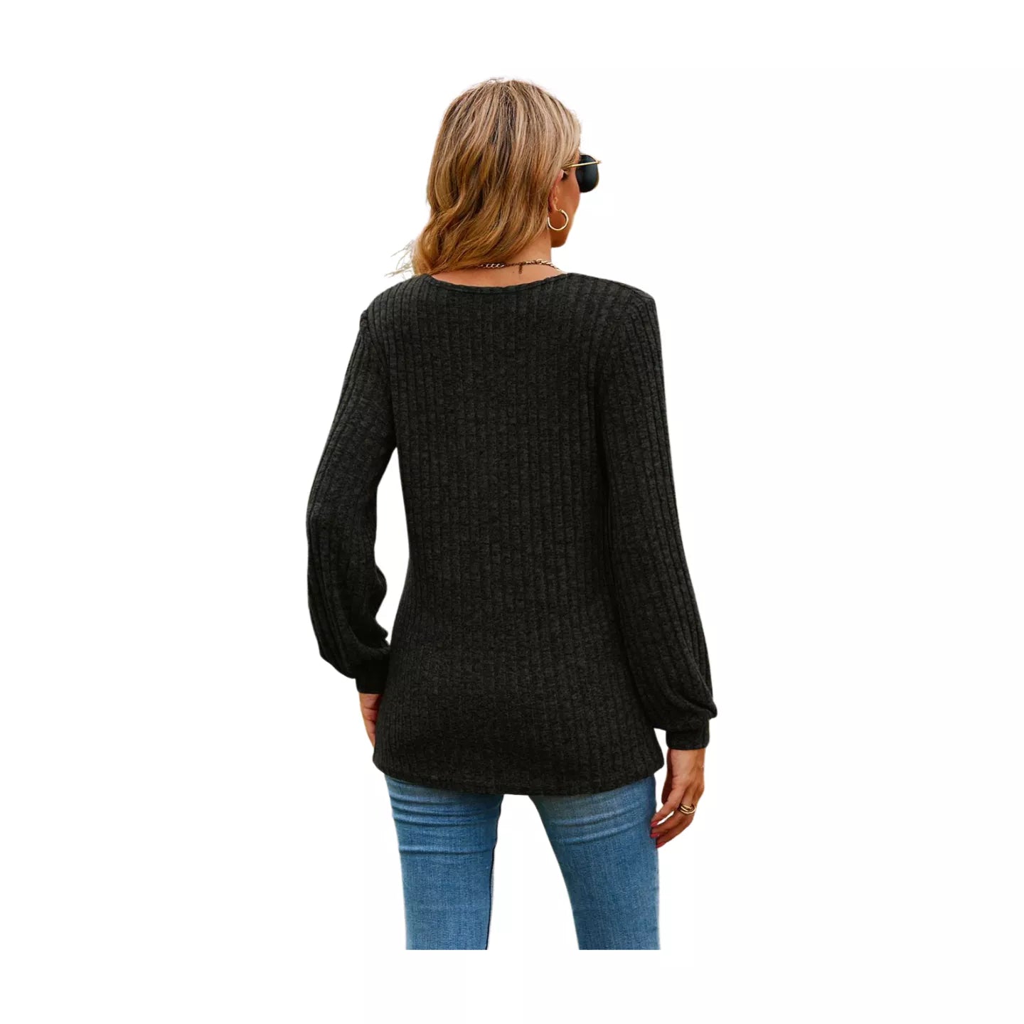 Round Neck Button-Down Long Sleeve Tee