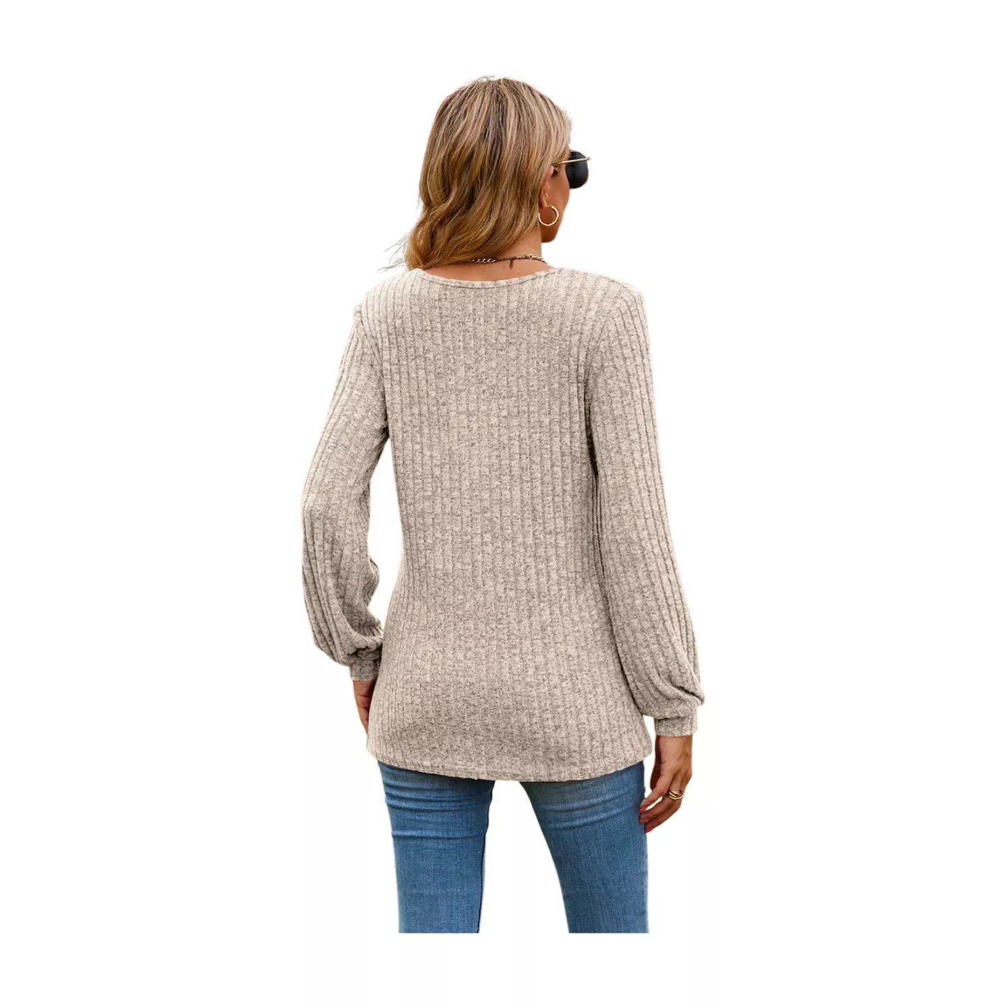 Round Neck Button-Down Long Sleeve Tee