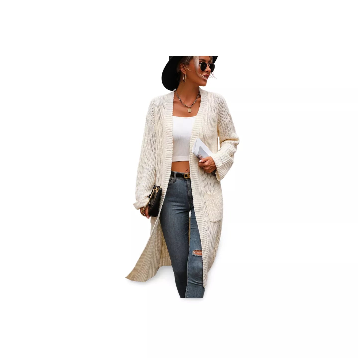 Dropped Shoulder Long Sleeve Cardigan with Pocket