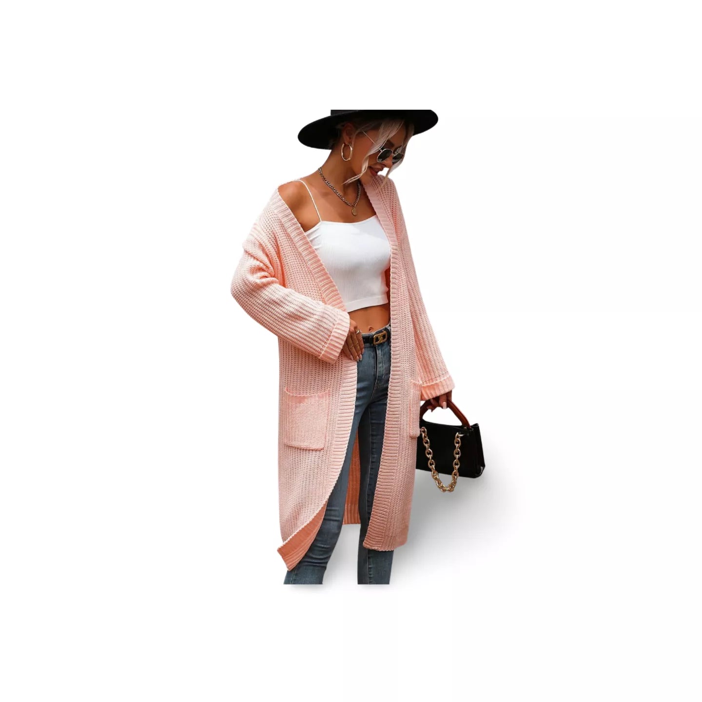 Dropped Shoulder Long Sleeve Cardigan with Pocket