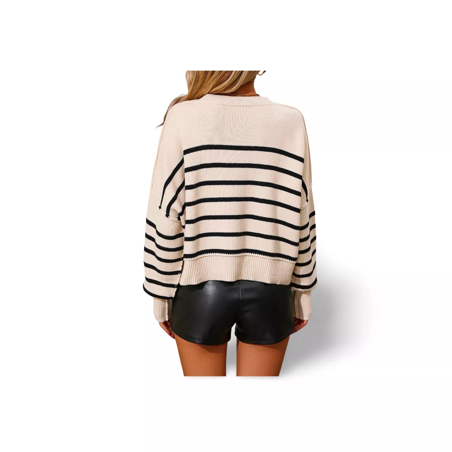 Striped Dropped Shoulder Round Neck Pullover Sweater