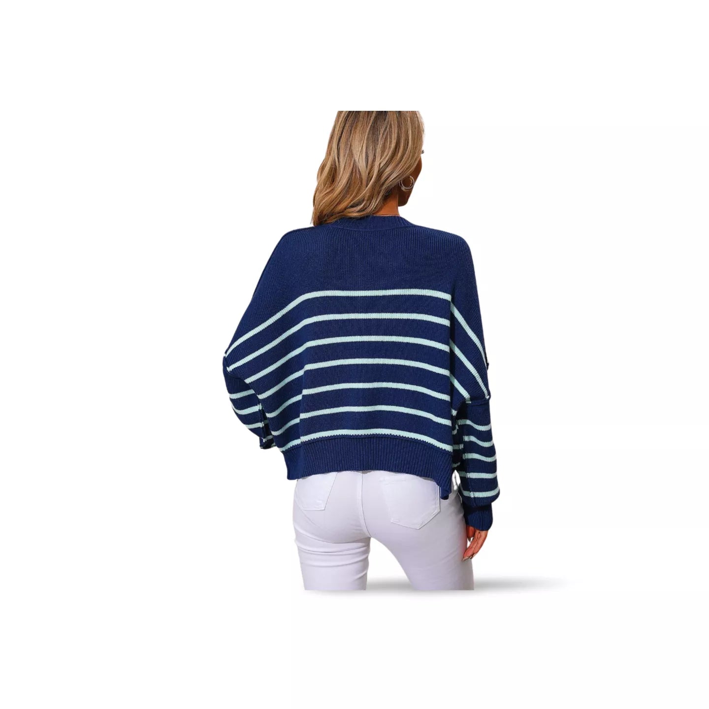 Striped Dropped Shoulder Round Neck Pullover Sweater