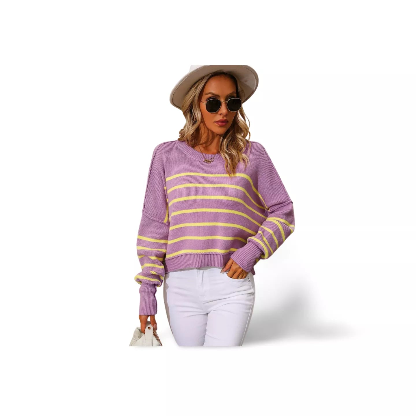 Striped Dropped Shoulder Round Neck Pullover Sweater