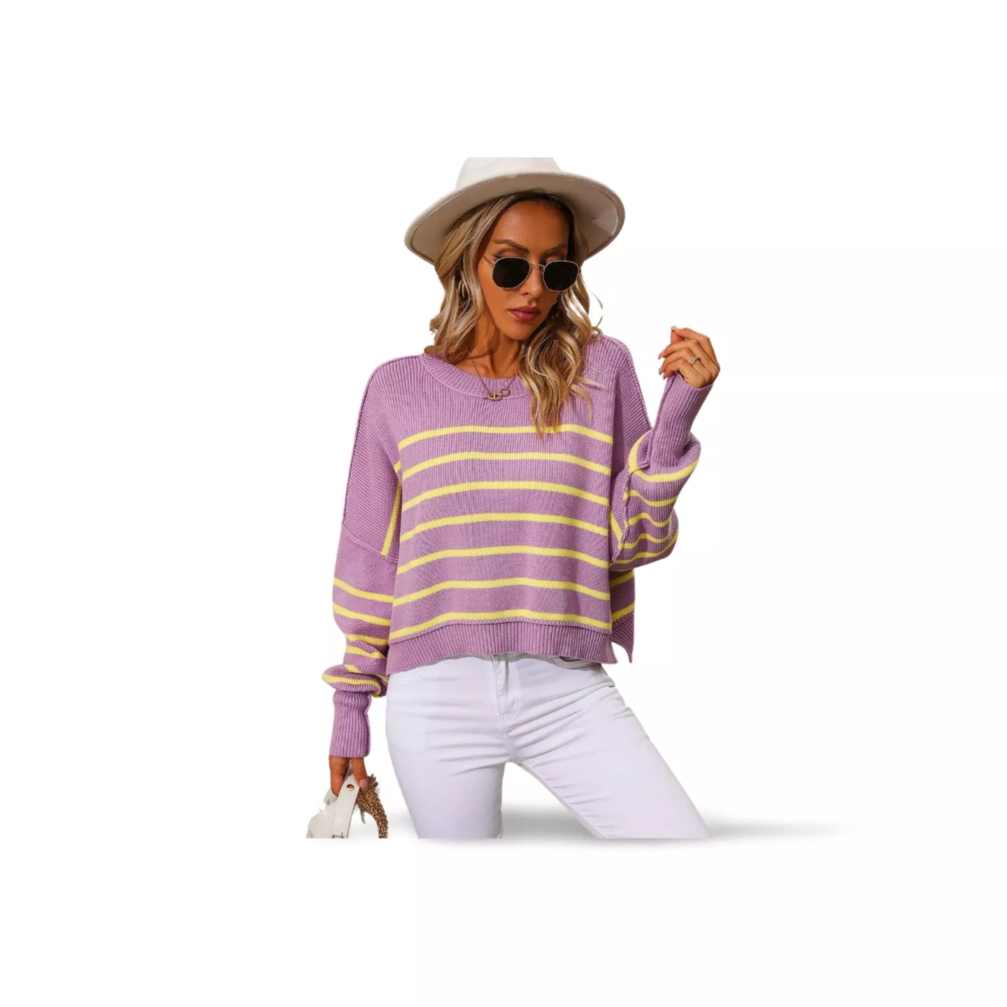 Striped Dropped Shoulder Round Neck Pullover Sweater